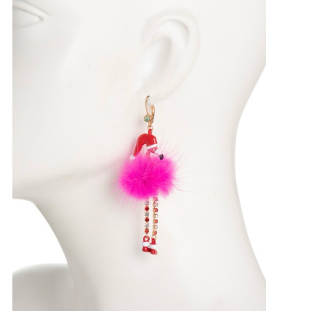 BETSEY JOHNSON
Fluffy Flamingo Santa Hat
Sparkly Drop Earrings Pink Red - Picture 2 of 2